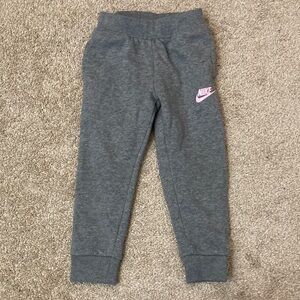 Nike Girls Kids Gray Joggers with Pink Swoosh Logo